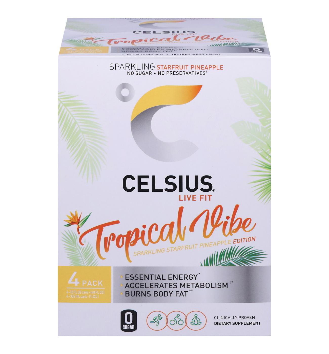 Celsius Zero Sugar Sparkling Energy Drinks 4 pk Cans - Starfruit Pineapple; image 1 of 2