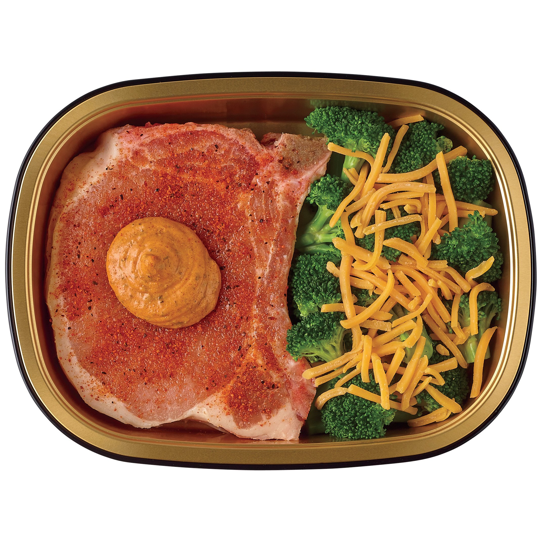 Meal Simple By H-E-B Seasoned Bone-in Pork Rib Chop & Cheesy Broccoli ...