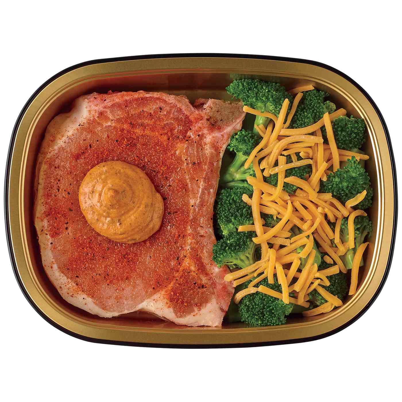 Meal Simple by H-E-B Seasoned Bone-in Pork Rib Chop & Cheesy Broccoli; image 1 of 4