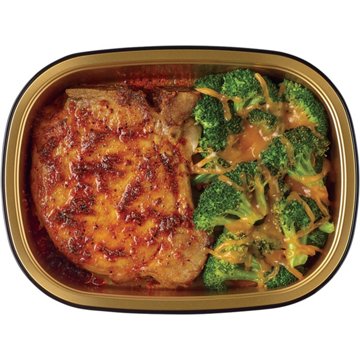 Meal Simple by H-E-B Seasoned Bone-in Pork Rib Chop & Cheesy Broccoli