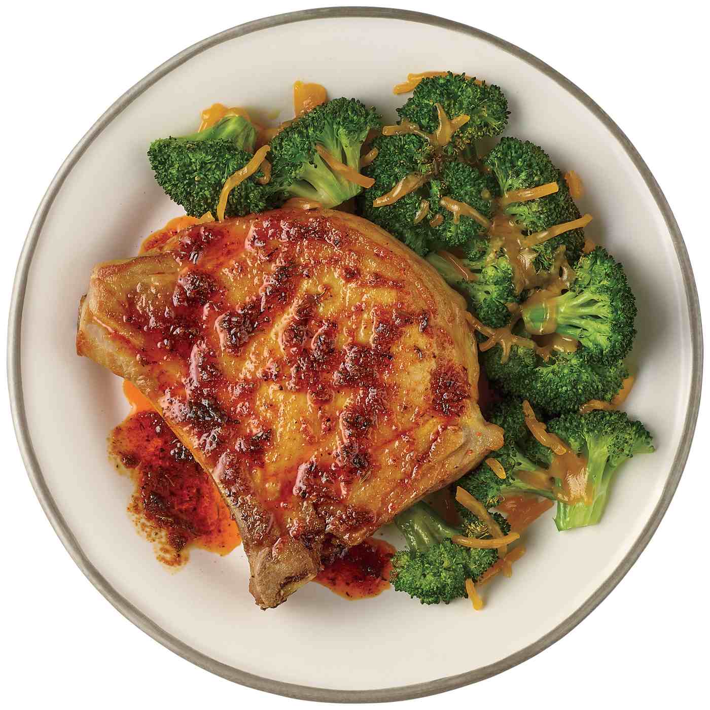 Meal Simple by H-E-B Seasoned Bone-in Pork Rib Chop & Cheesy Broccoli; image 3 of 4