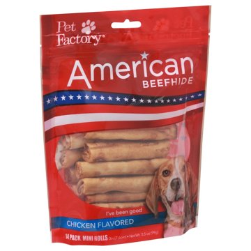 Pet Factory American Beefhide Chicken Flavored Mini Rolls, 14 pk