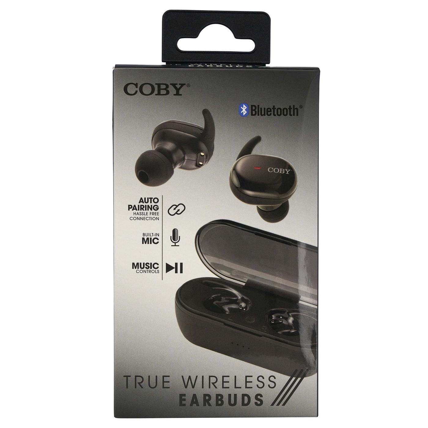 Coby Black True Wireless Earbuds with Charging Case; image 2 of 3