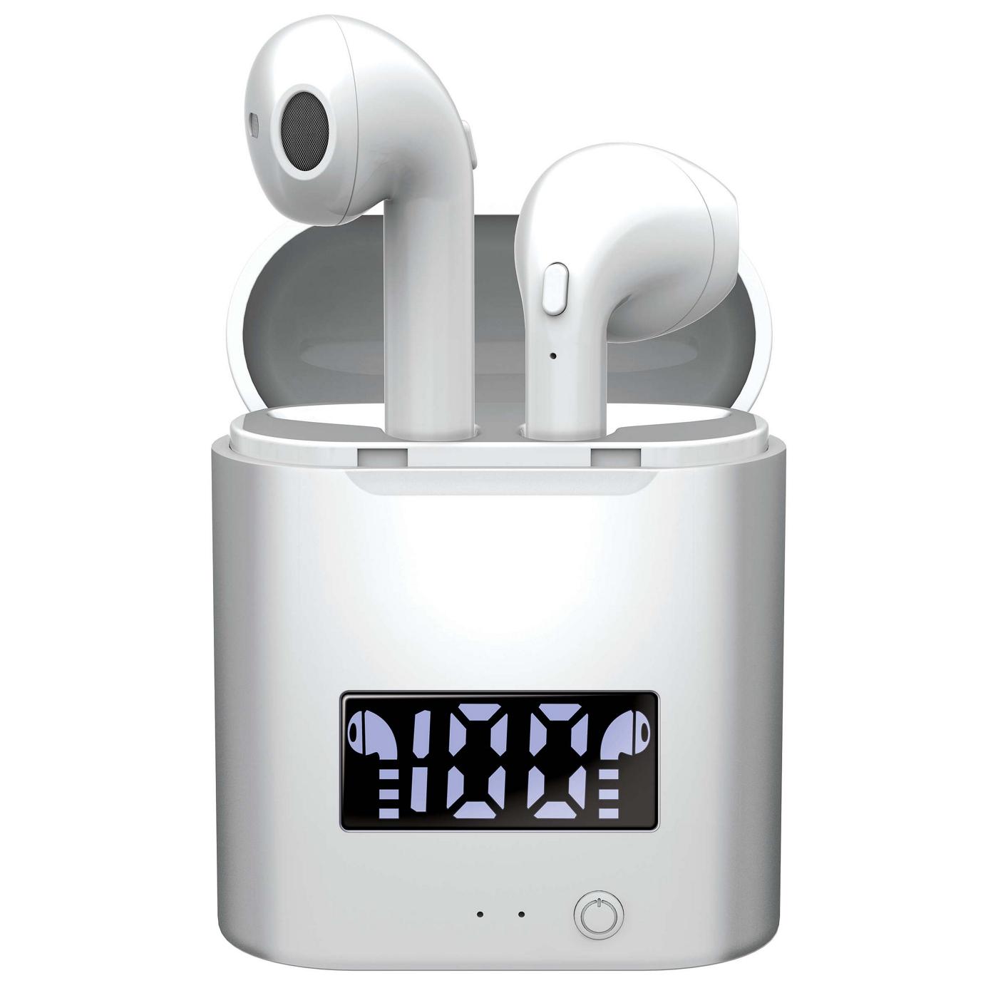 Coby White True Wireless Earbuds with Smart Battery Display; image 1 of 2