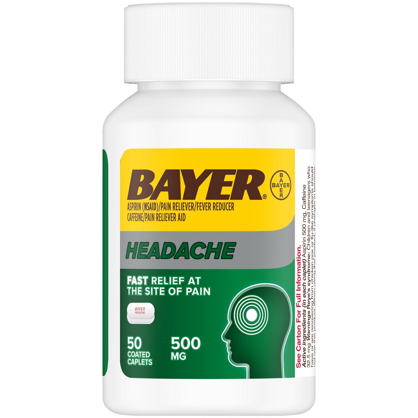 Bayer Headache Asprin Pain Reliever with Caffeine 500mg Caplets; image 2 of 2