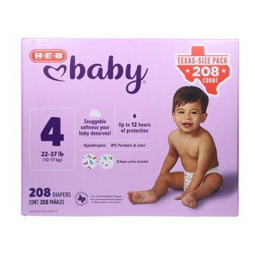 H-E-B Baby Diapers - Size 4 - Texas-Size Pack, 208 ct