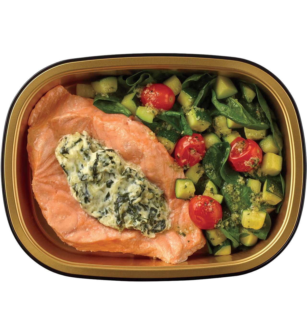 Meal Simple by H-E-B Spinach & Parmesan-Stuffed Salmon, Zucchini, Spinach & Tomatoes; image 1 of 3