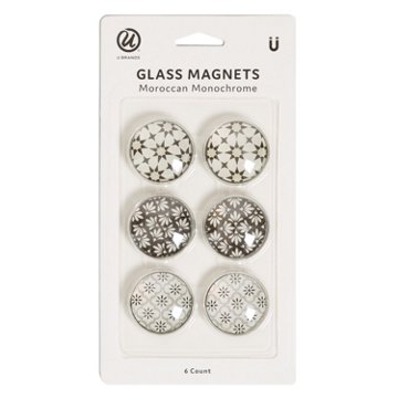 U Brands Glass Magnets - Moroccan Monochrome, 6 ct