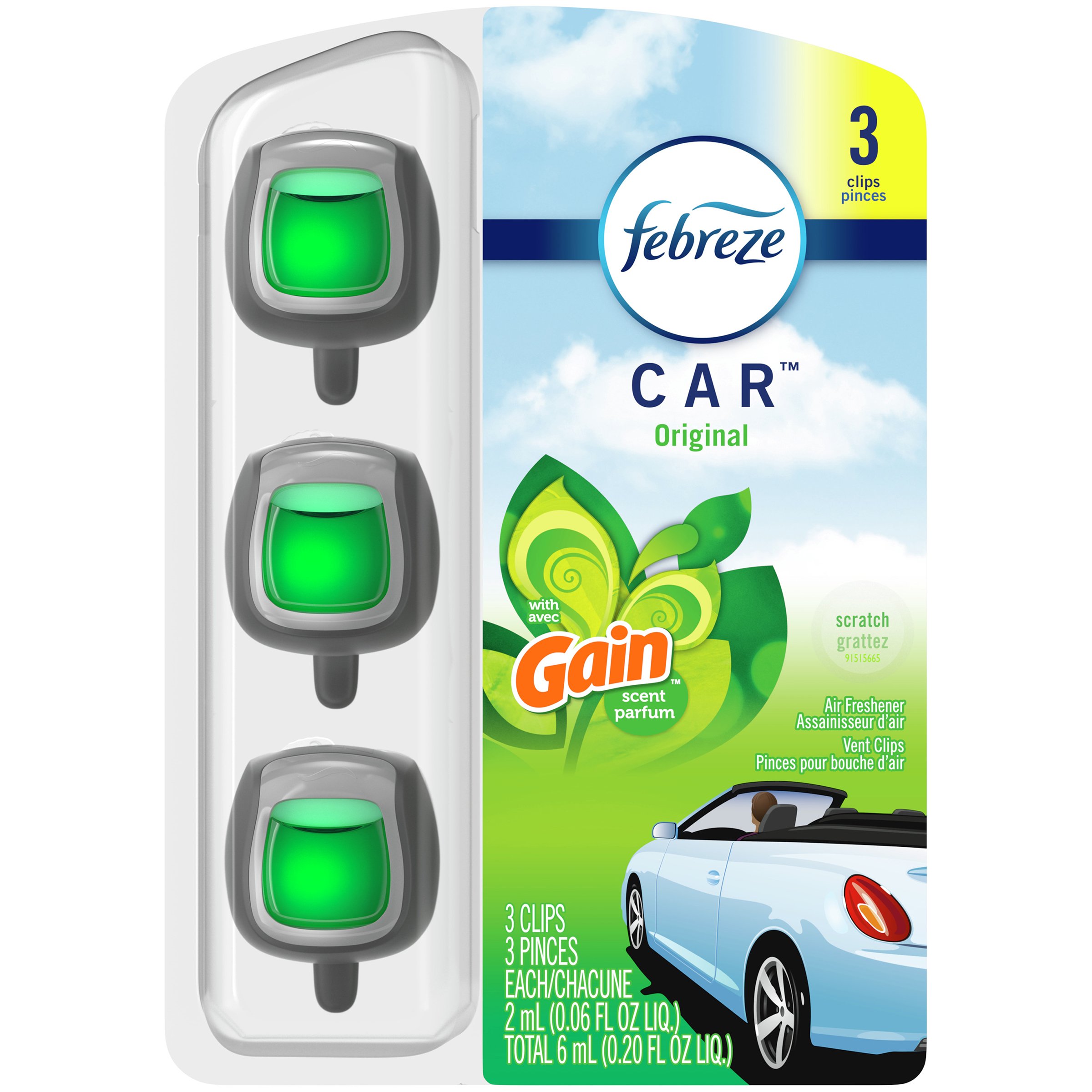 Febreze Car Gain Original Scent Air Freshener Vent Clips