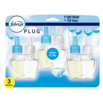 Febreze Plug Linen & Sky Scented Oil Refills, 3 ct