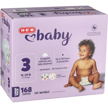 H-E-B Baby Large Pack Diapers - Size 3, 168 ct