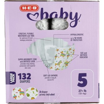 H-E-B Baby Large Pack Diapers - Size 5, 132 ct