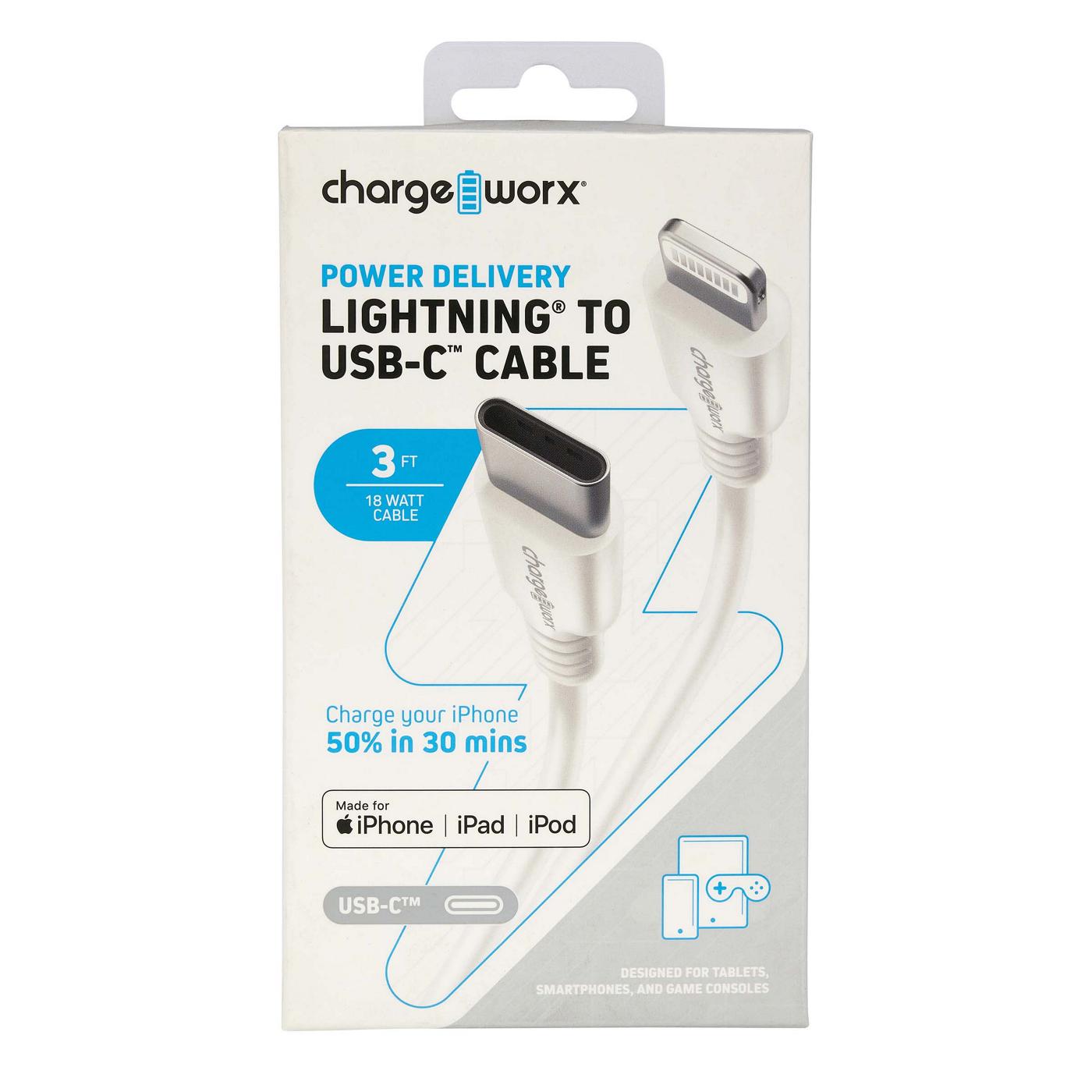 Chargeworx Lightning to USB-C Charging Cable - White; image 1 of 2