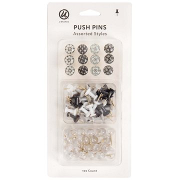 U Brands Assorted Style Push Pins - Moroccan Monochrome, 100 pc