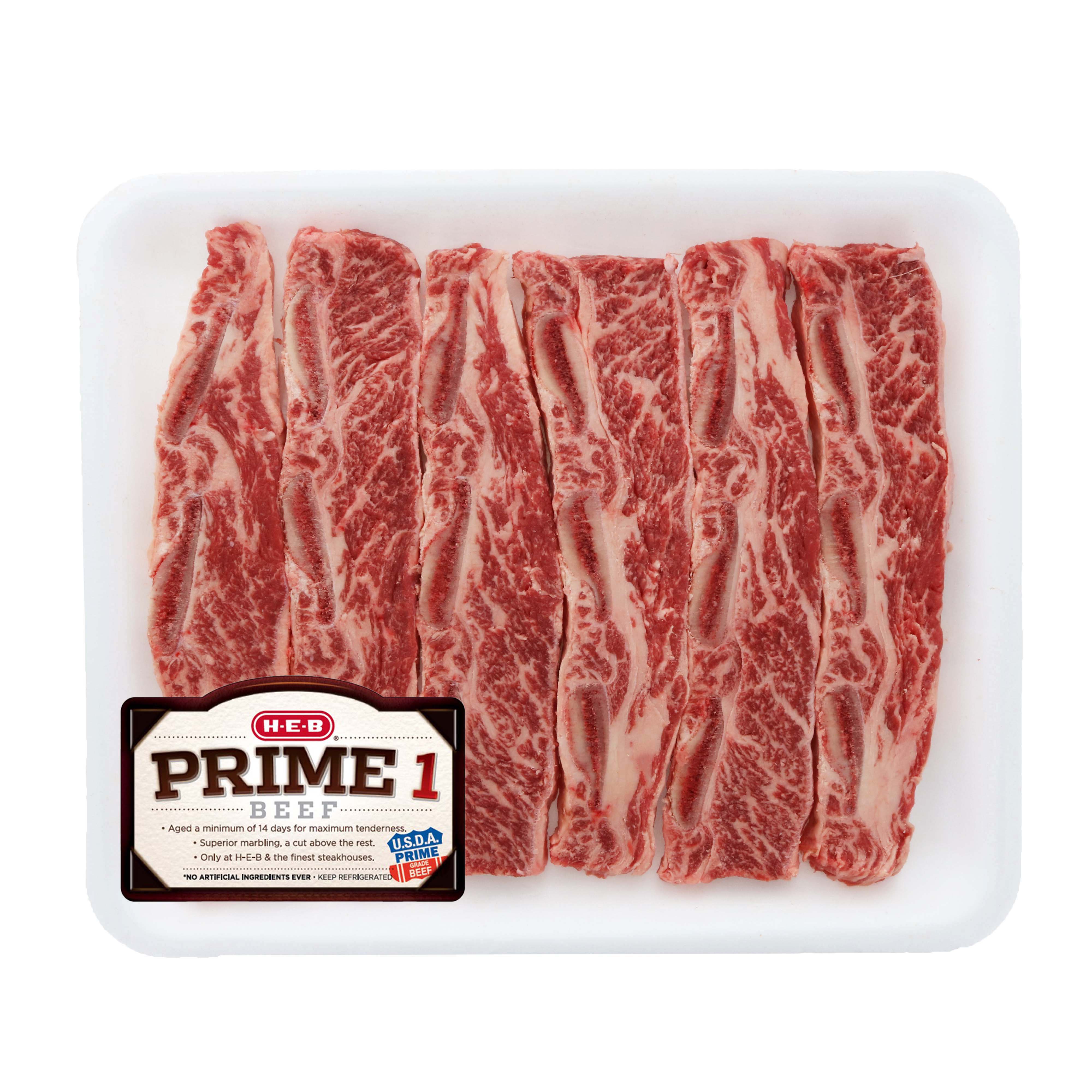 HEB Prime 1 Beef Cross Cut Dino Ribs Bonein Thin Value Pack, USDA