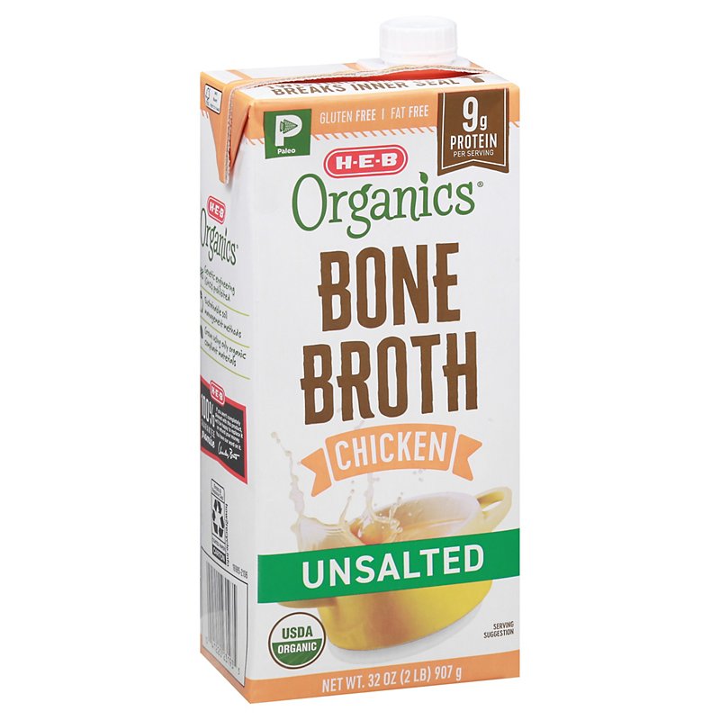 H-E-B Organics Unsalted Chicken Bone Broth - Shop Broth & Bouillon at H-E-B