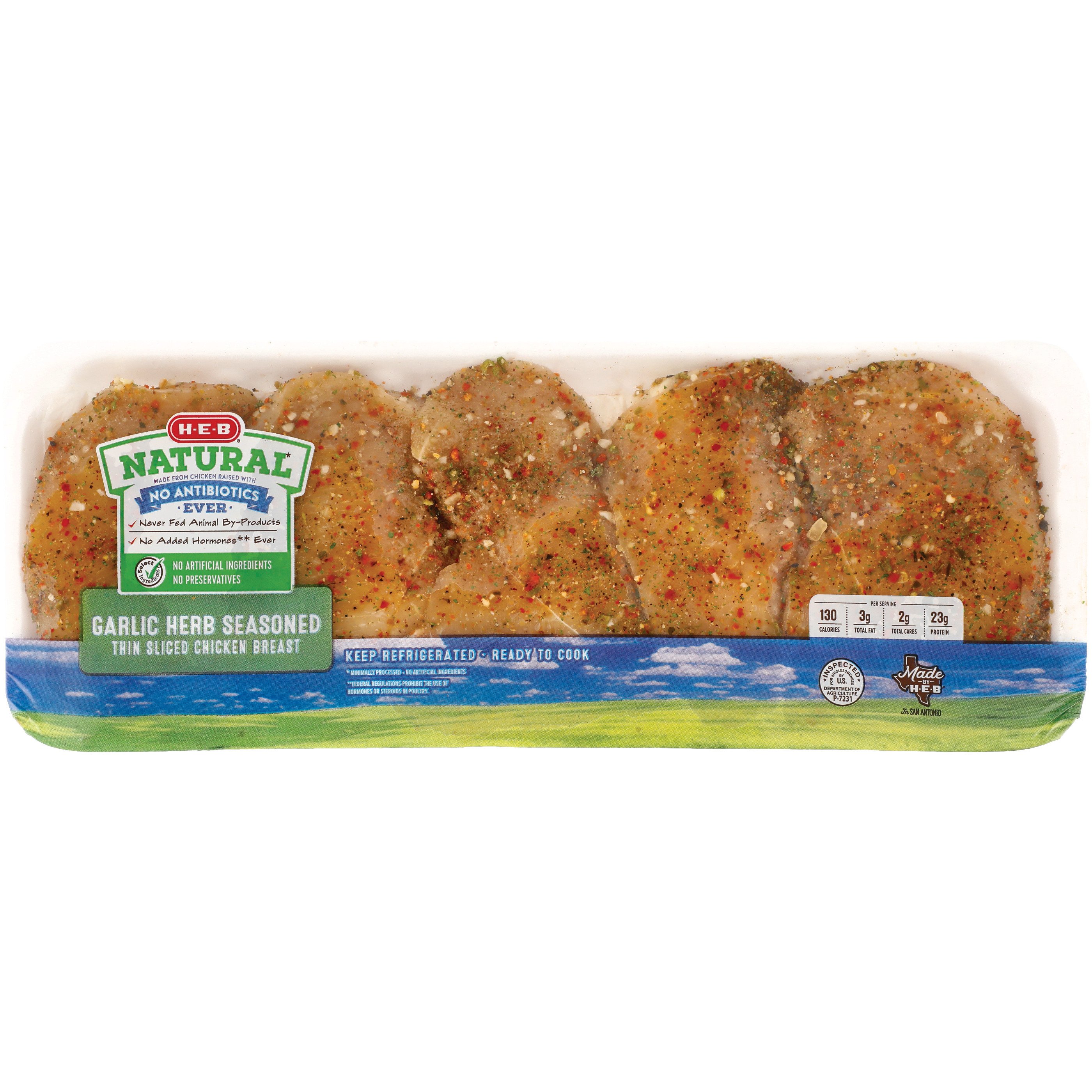 HEB Natural Garlic Herb Seasoned Chicken Breast, Thin Sliced Shop Chicken at HEB