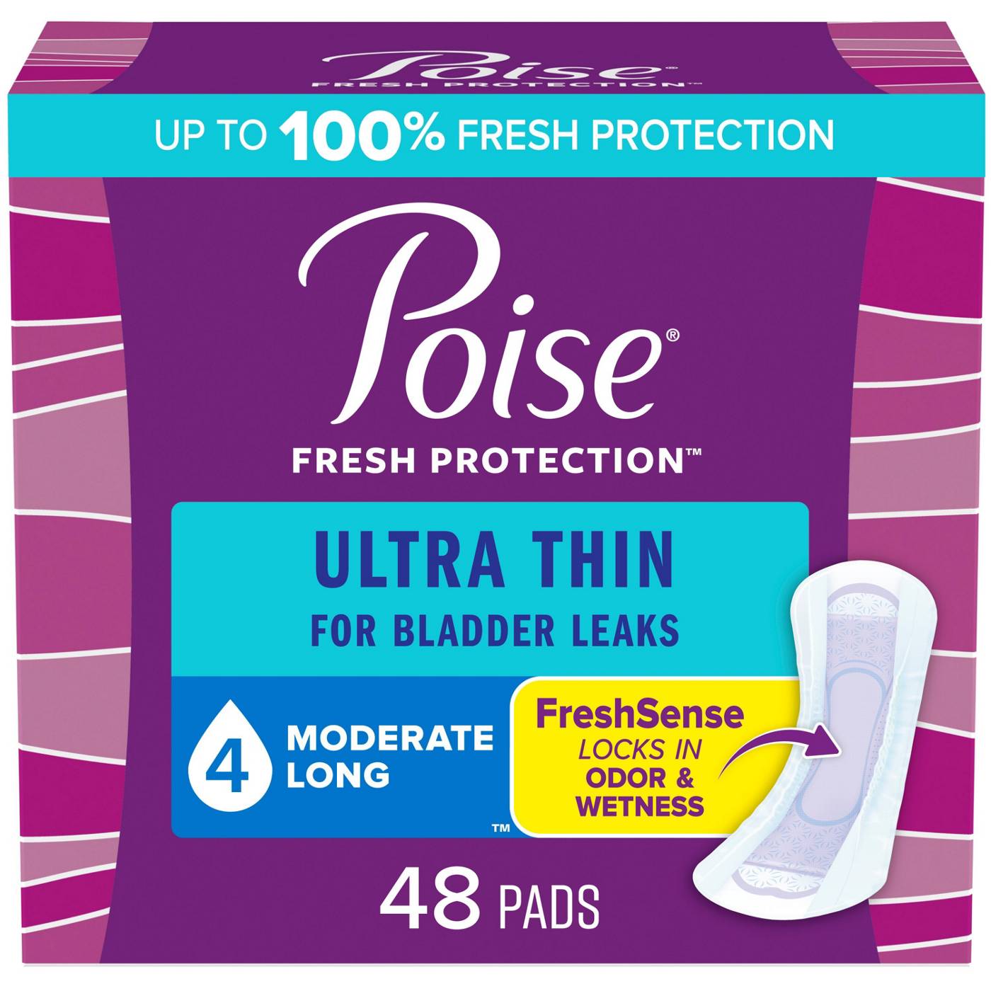 Poise Ultra Thin Long Incontinence Pads - 4 Drop Moderate; image 1 of 6