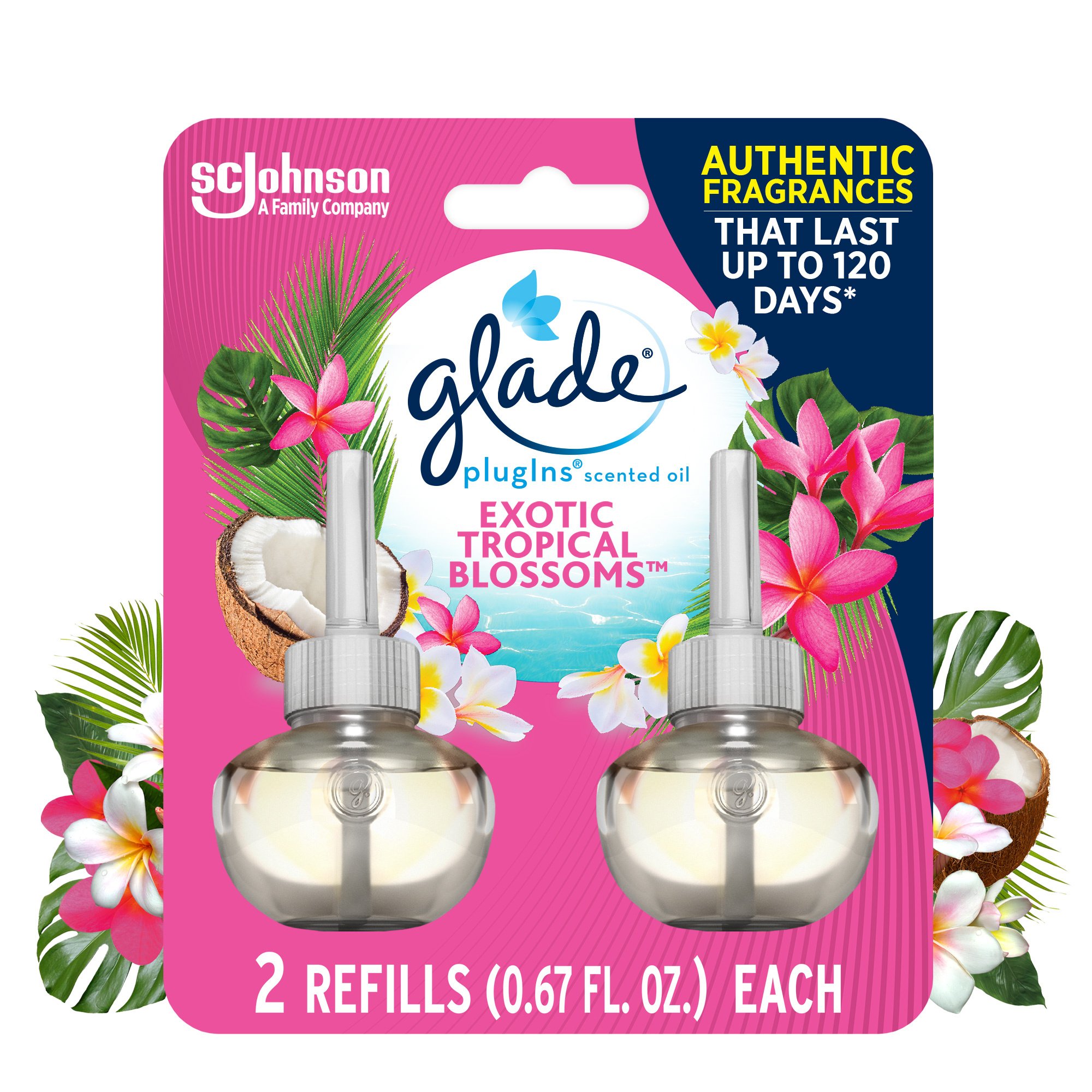 Glade Exotic Tropical Blossoms PlugIns Scented Oil Fragrance Infused, 2  Refills