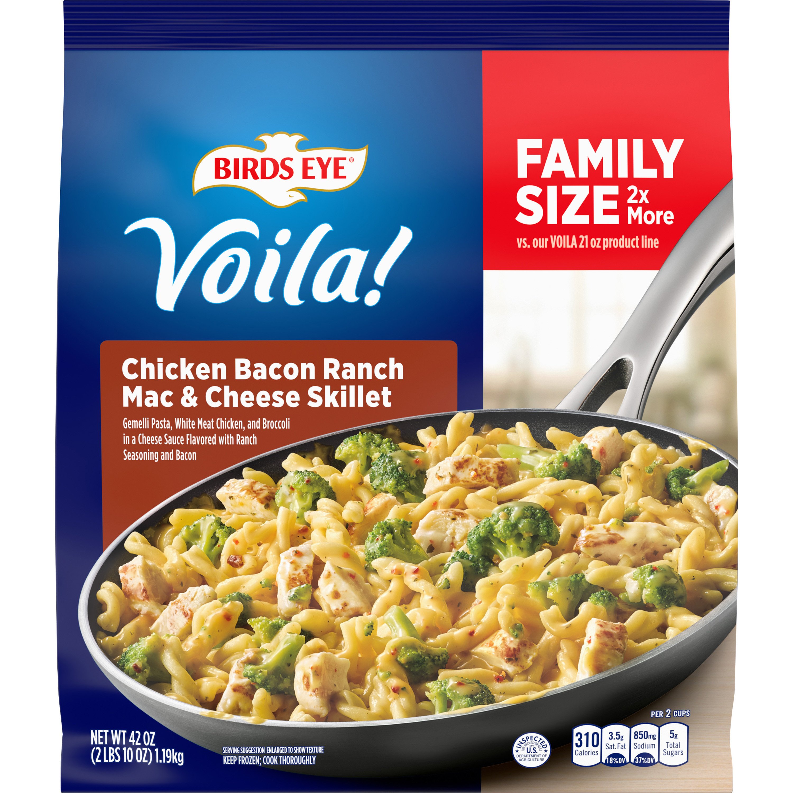 Birds Eye Voila! Frozen Chicken Bacon Ranch Mac & Cheese Skillet - Family-Size, 42 oz
