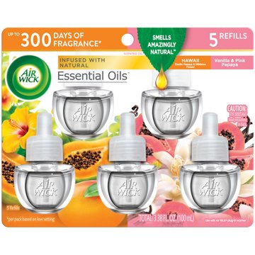 Air Wick Scented Oil Refill, Plug In Air Freshener, Hawaii + Vanilla and Pink Papaya, 5 ct