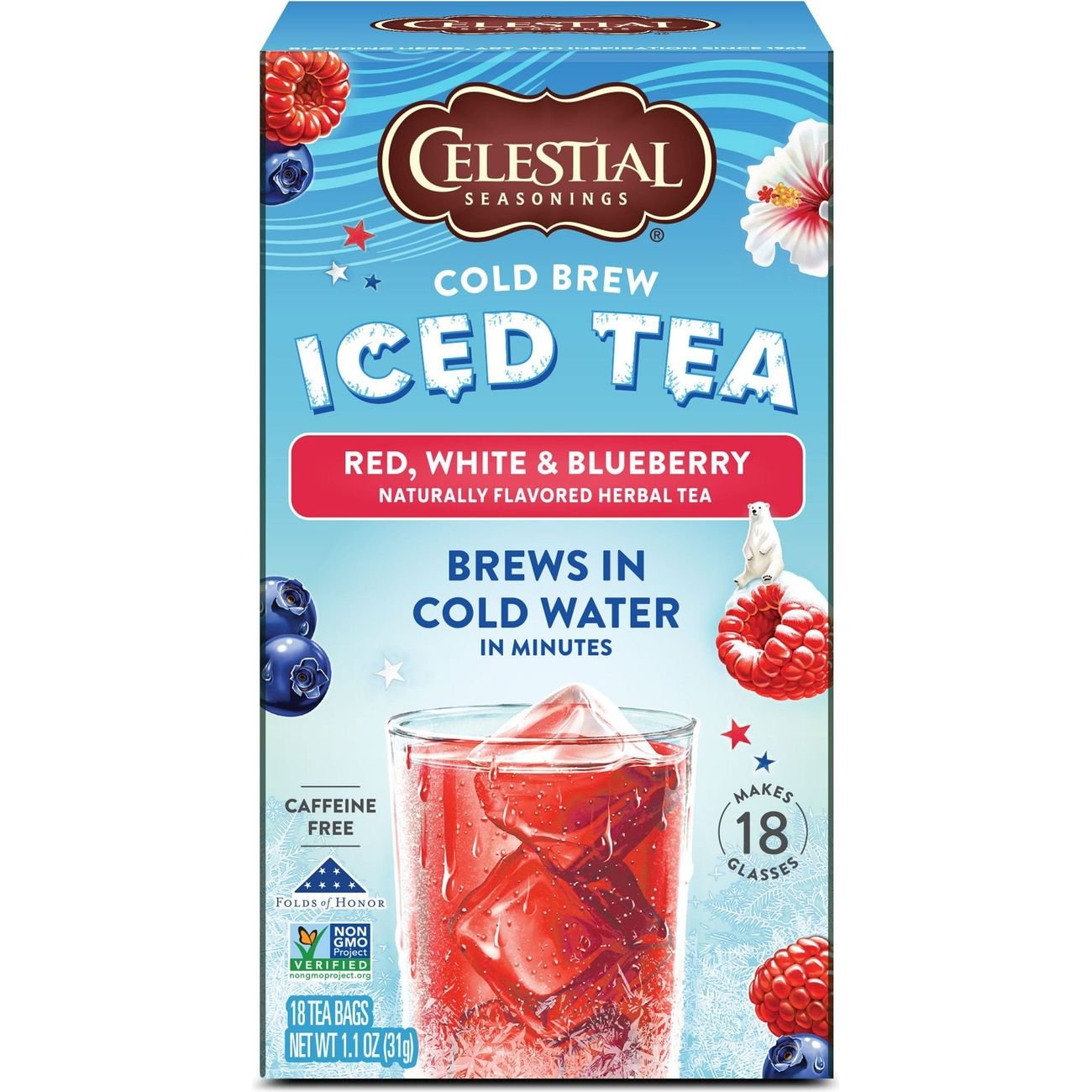 Celestial Seasonings Red White & Blueberry Cold Brew Iced Tea, 18 ct