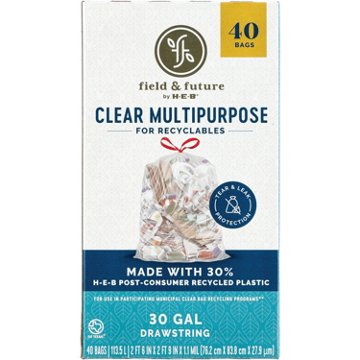 Field & Future by H-E-B Clear Bags for Recyclables, 30 Gallon, 40 ct