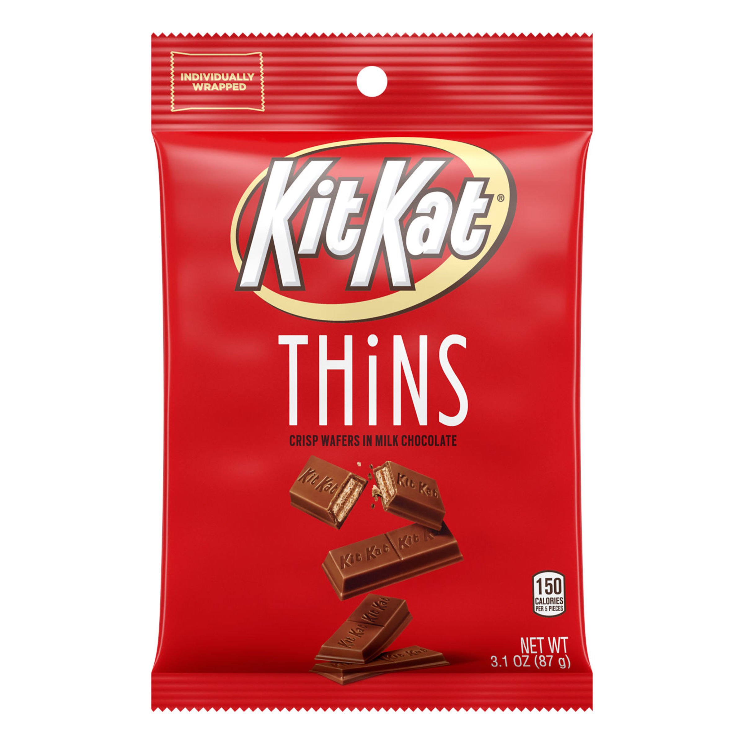 Kit Kat Thins Crispy Wafer in Milk Chocolate - Peg Bag, 3.1 Ounce -- 16 per  case
