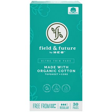 Field & Future by H-E-B Organic Cotton Ultra Thin Pads - Regular, 30 ct