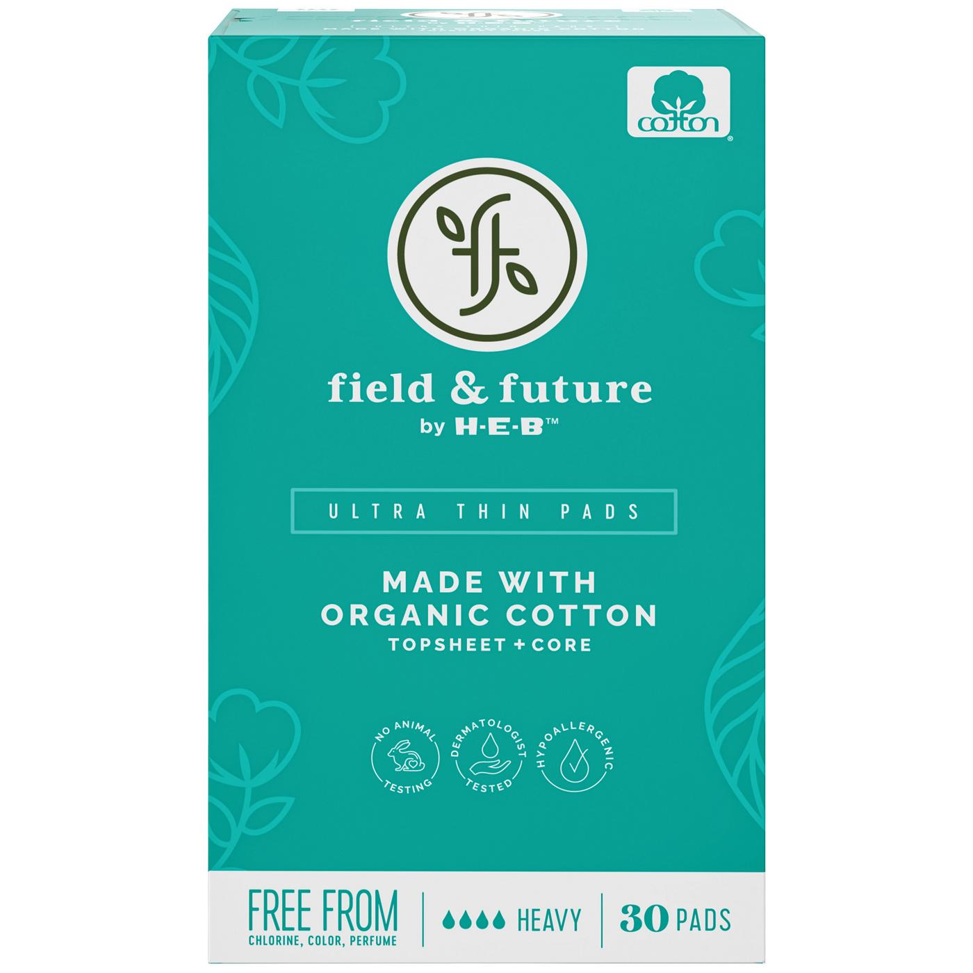 Field & Future by H-E-B Organic Cotton Ultra Thin Pads - Heavy; image 1 of 4