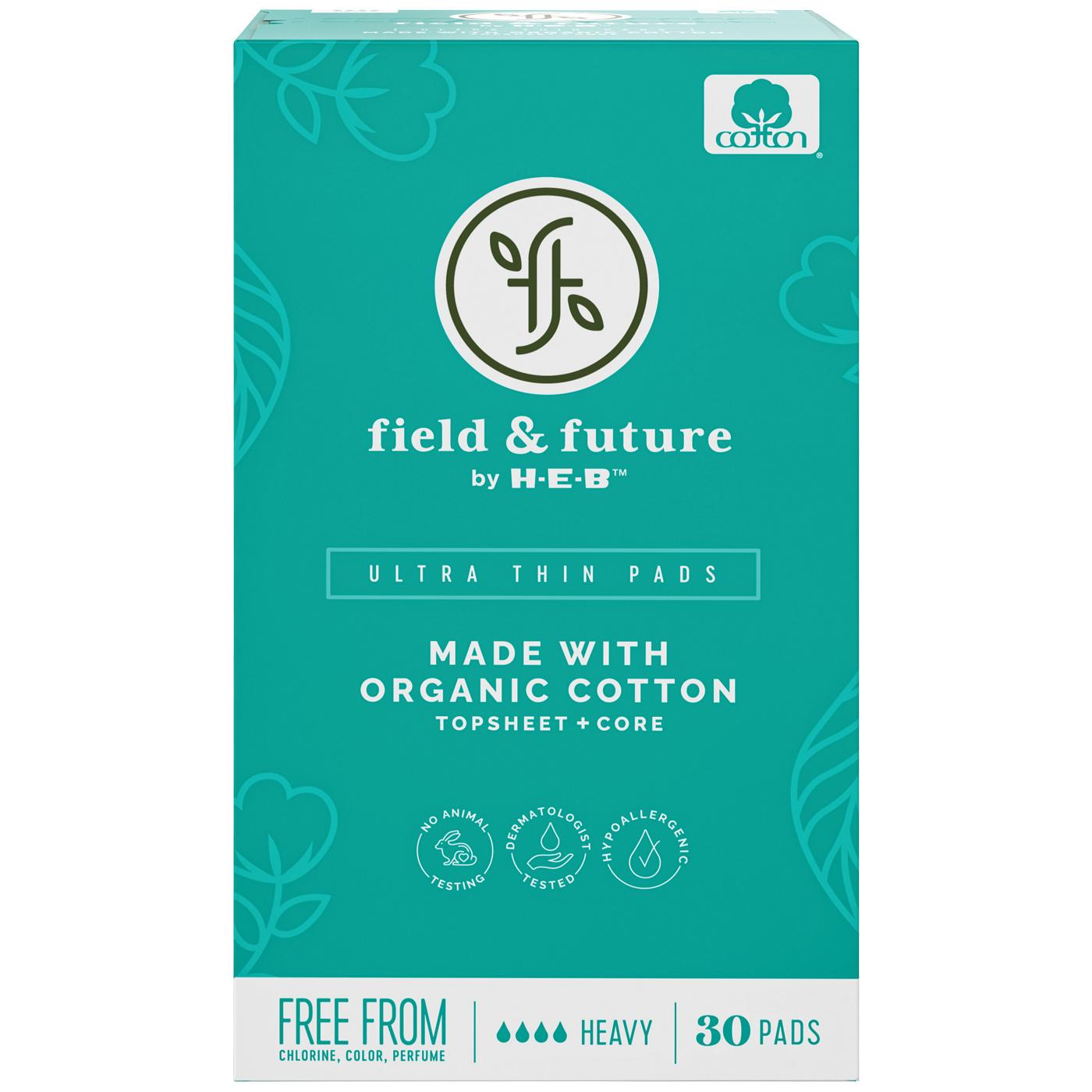 Field & Future by H-E-B Organic Cotton Ultra Thin Pads - Heavy; image 1 of 2