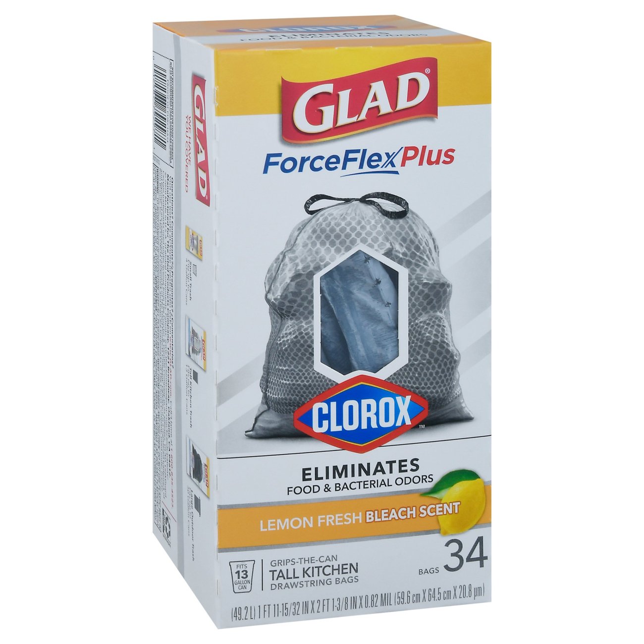Glad ForceFlex Plus Clorox Lemon Fresh Drawstring Tall Kitchen 13