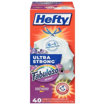 Hefty Ultra Strong Tall Kitchen Drawstring Trash Bags, 13 Gallon - Fabuloso, 40 ct