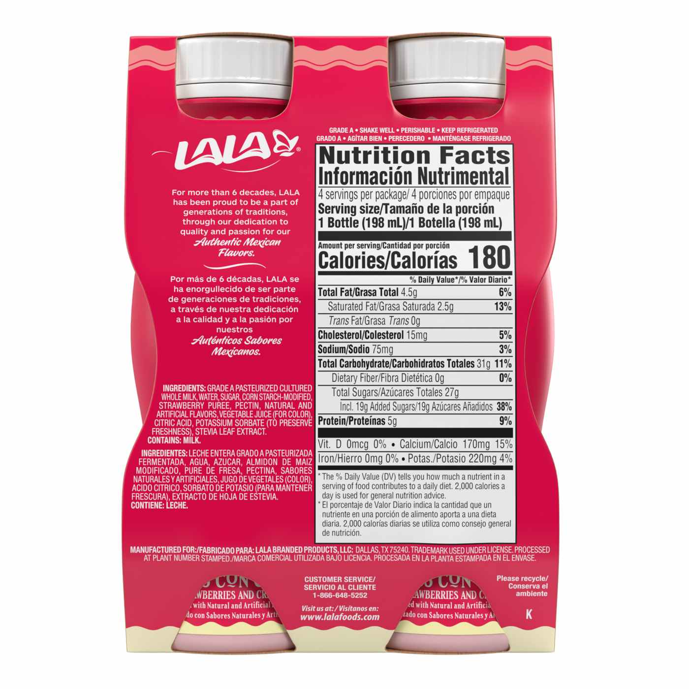 LALA Strawberries & Cream Yogurt Smoothie 6.7 oz Bottles; image 5 of 5