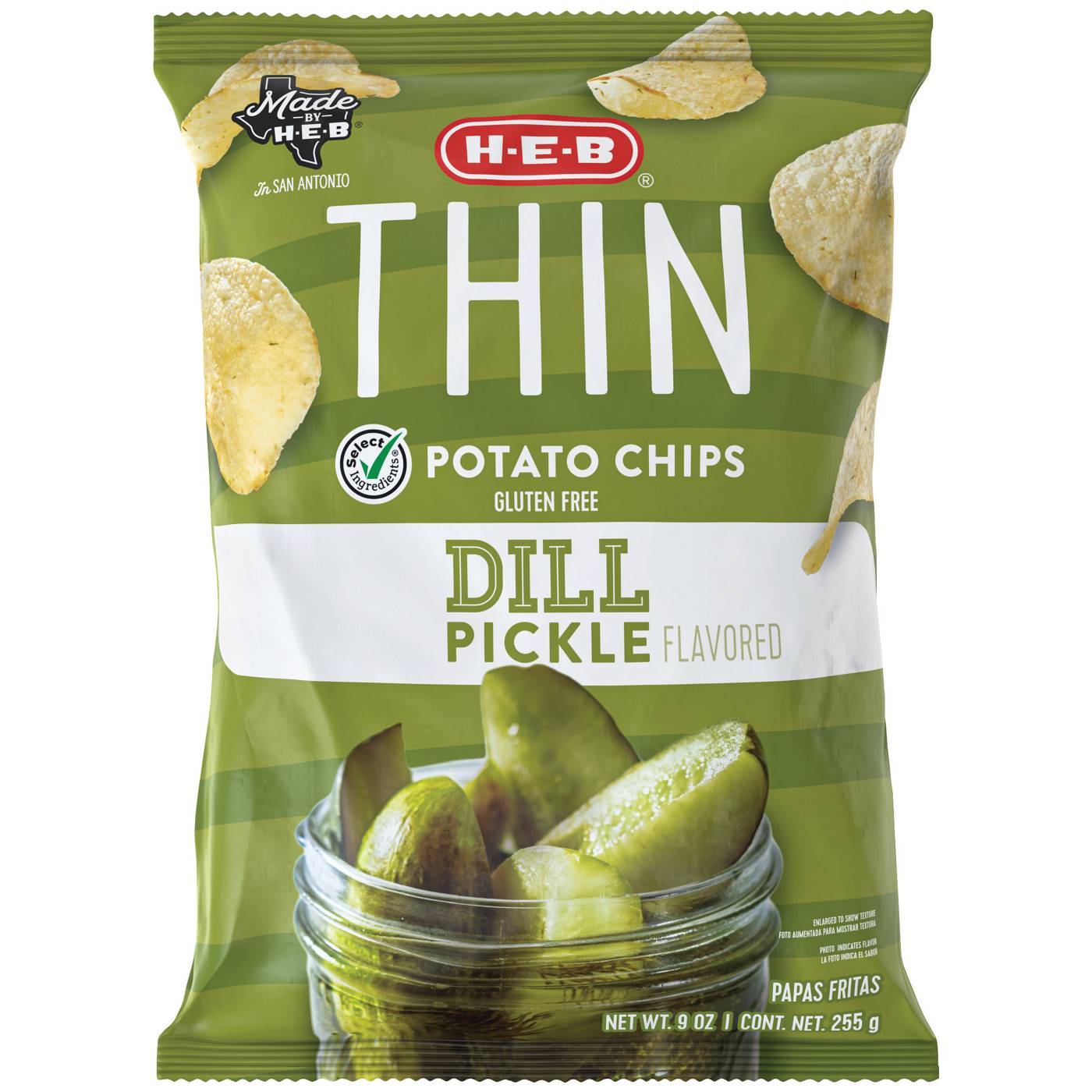 H-E-B Thin Potato Chips - Dill Pickle; image 1 of 3