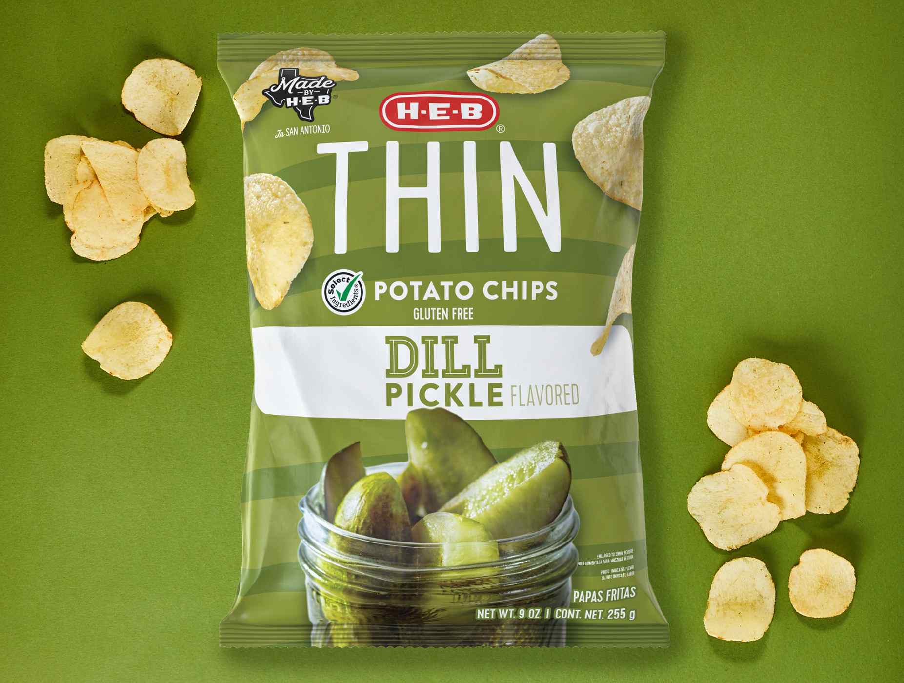 H-E-B Thin Potato Chips - Dill Pickle; image 2 of 3