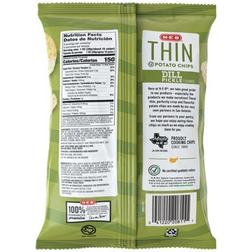 H-E-B Thin Potato Chips - Dill Pickle, 9 oz