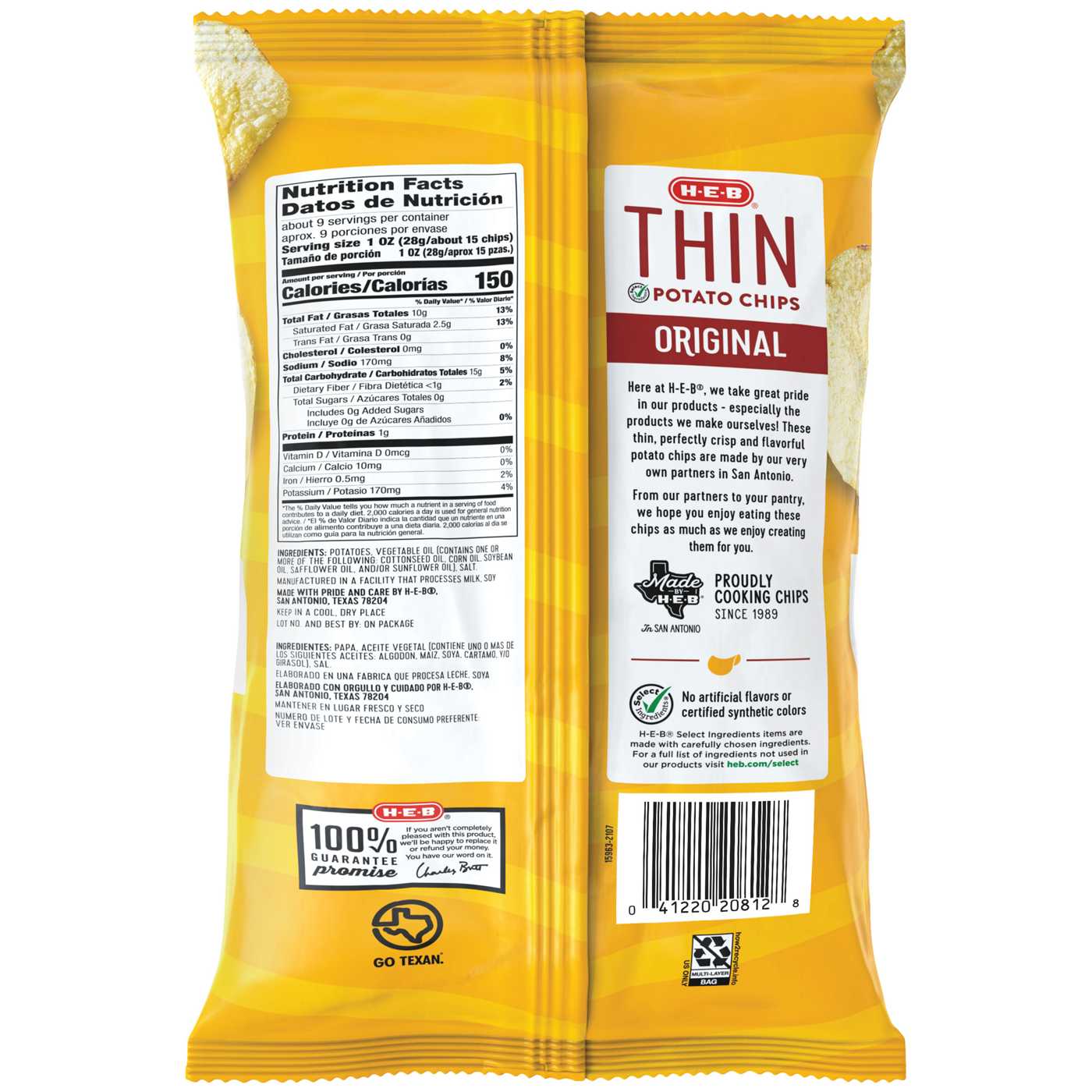 H-E-B Thin Potato Chips - Original; image 3 of 3
