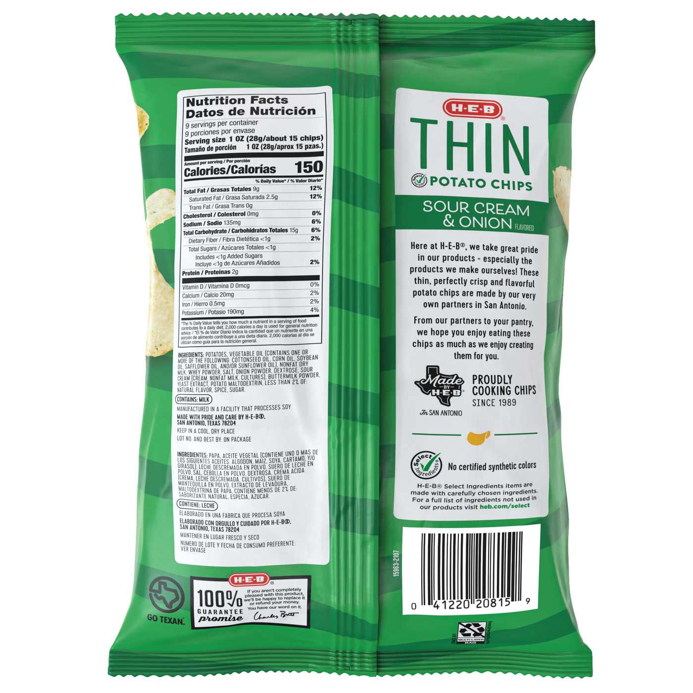 H-E-B Thin Potato Chips – Sour Cream & Onion; image 2 of 2