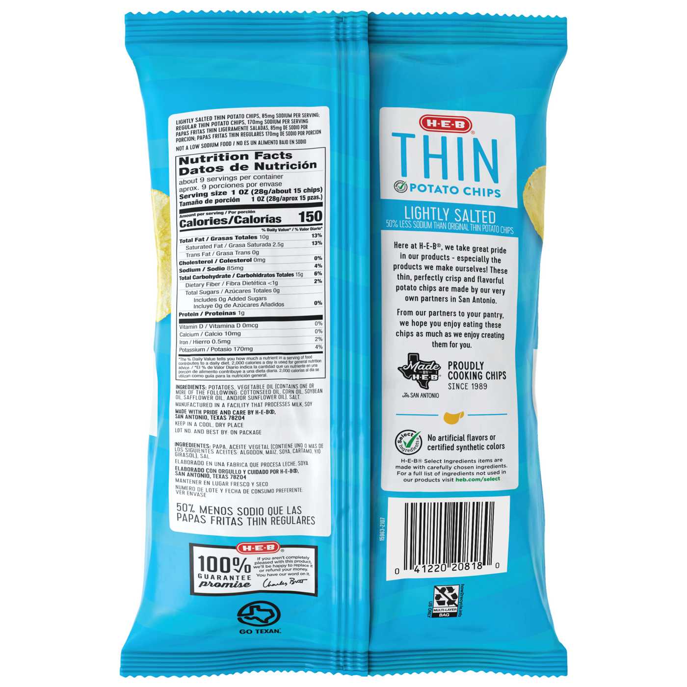 HEB Thin Potato Chips Lightly Salted Shop Chips at HEB