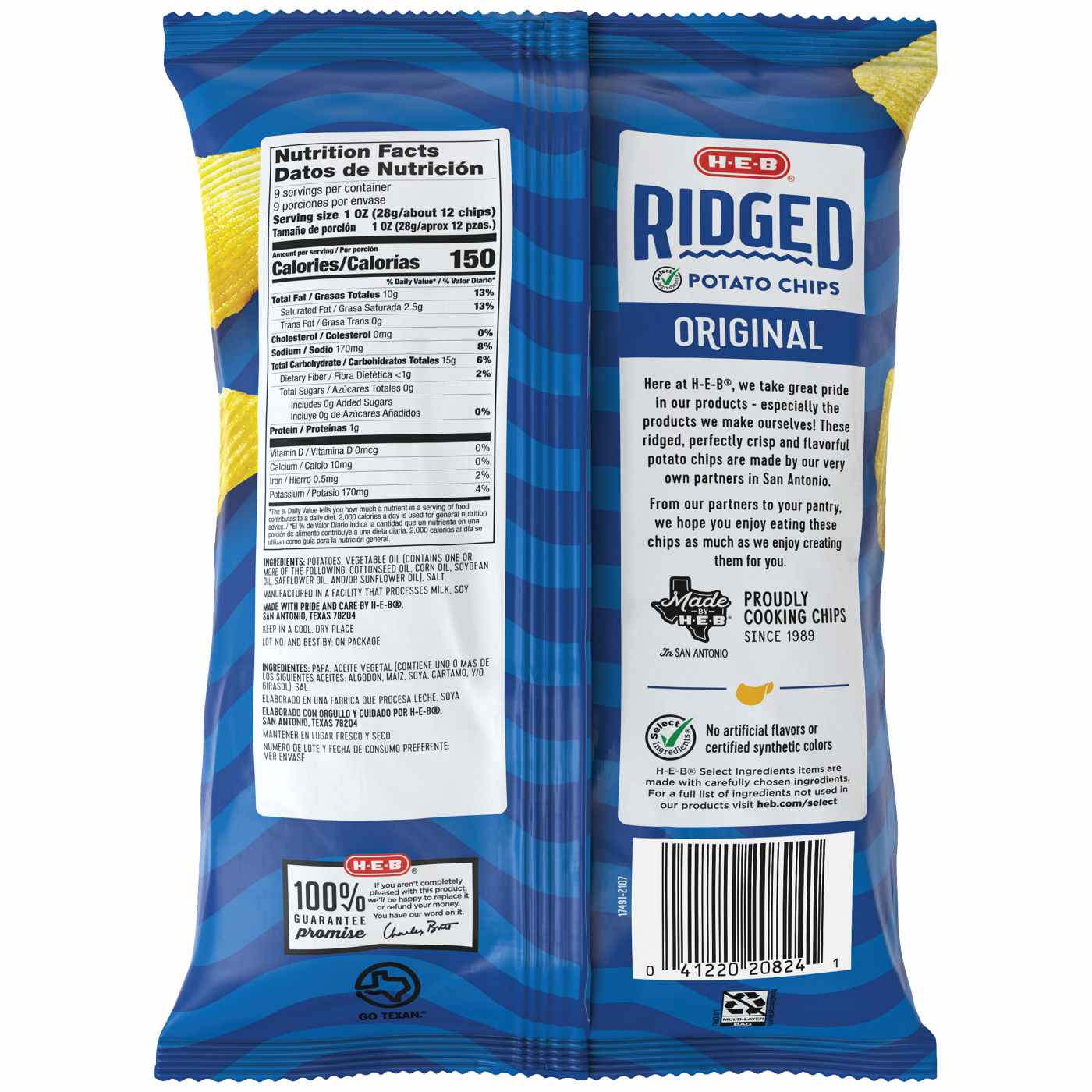 H-E-B Ridged Potato Chips - Original; image 2 of 2