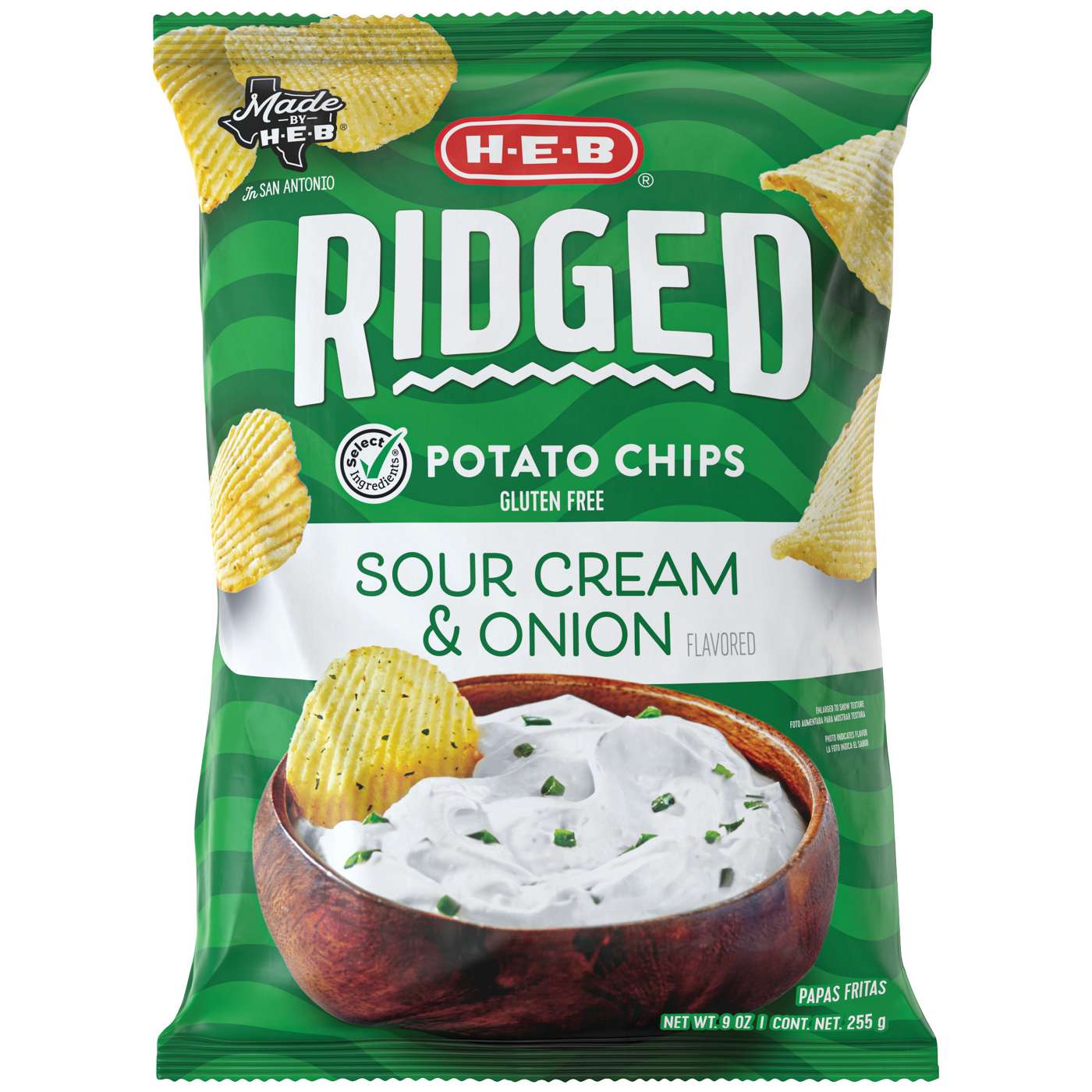 H-E-B Ridged Potato Chips – Sour Cream & Onion; image 1 of 4