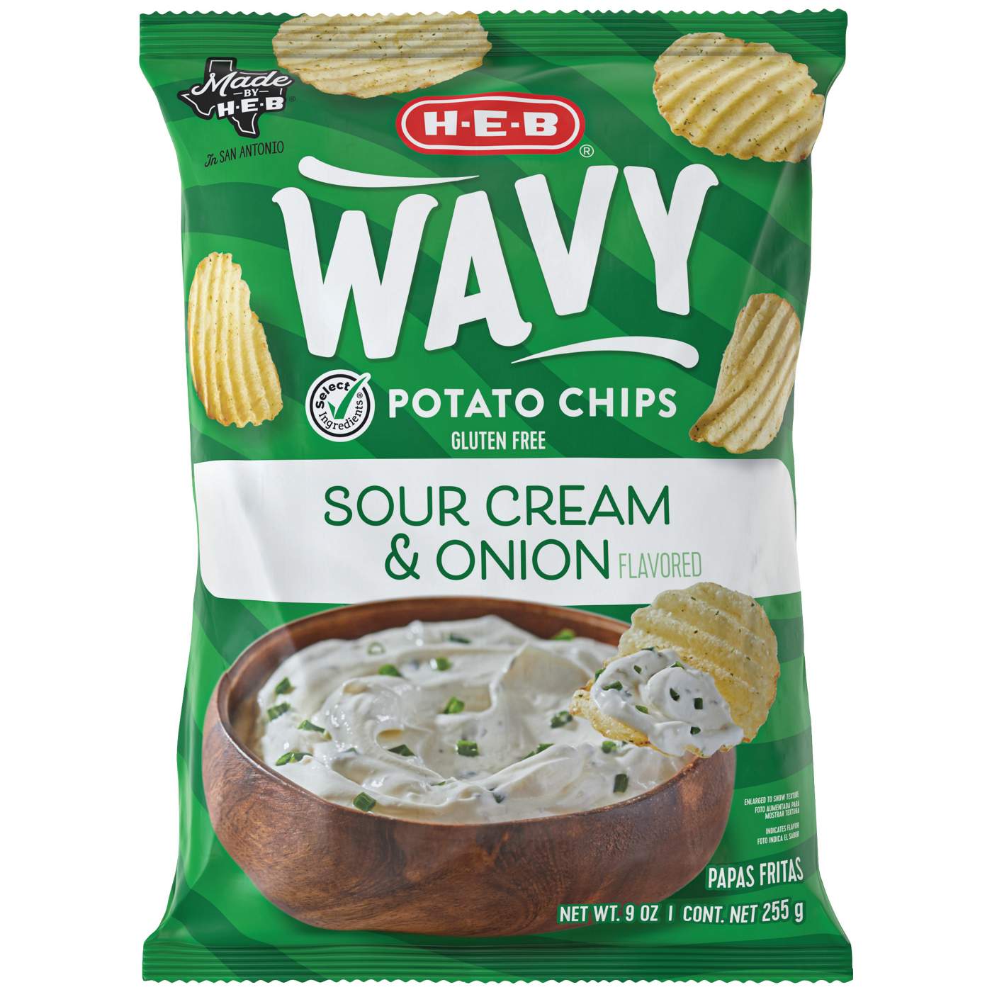 H-E-B Wavy Potato Chips - Sour Cream & Onion; image 1 of 3