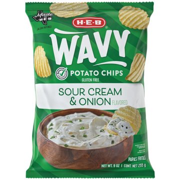 H-E-B Wavy Potato Chips - Sour Cream & Onion, 9 oz