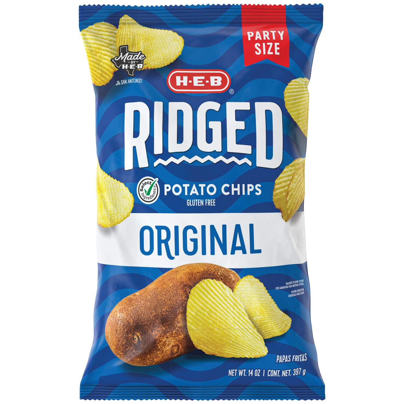 H-E-B Ridged Potato Chips – Original, Party Size; image 1 of 2