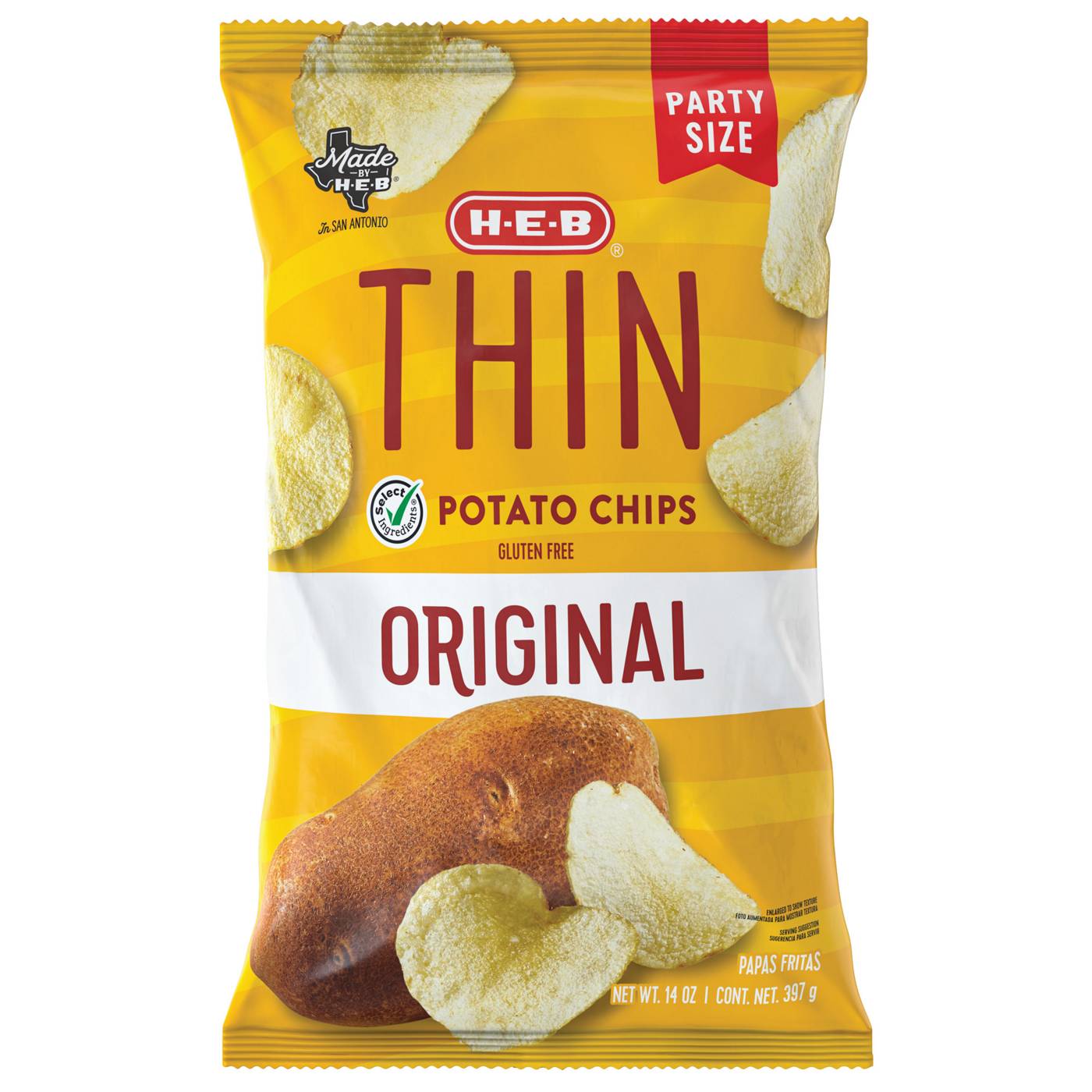 H-E-B Thin Potato Chips - Original, Party Size; image 1 of 2