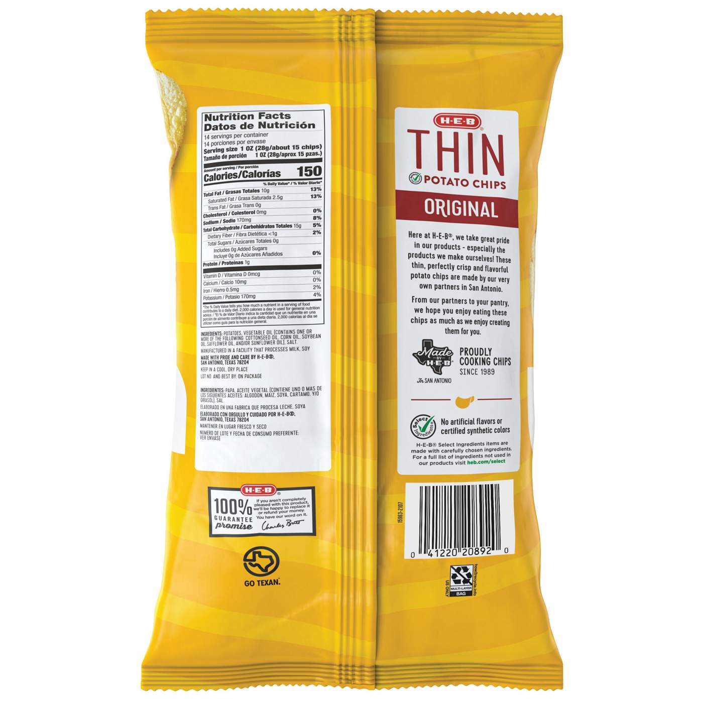 H-E-B Thin Potato Chips - Original, Party Size; image 3 of 3