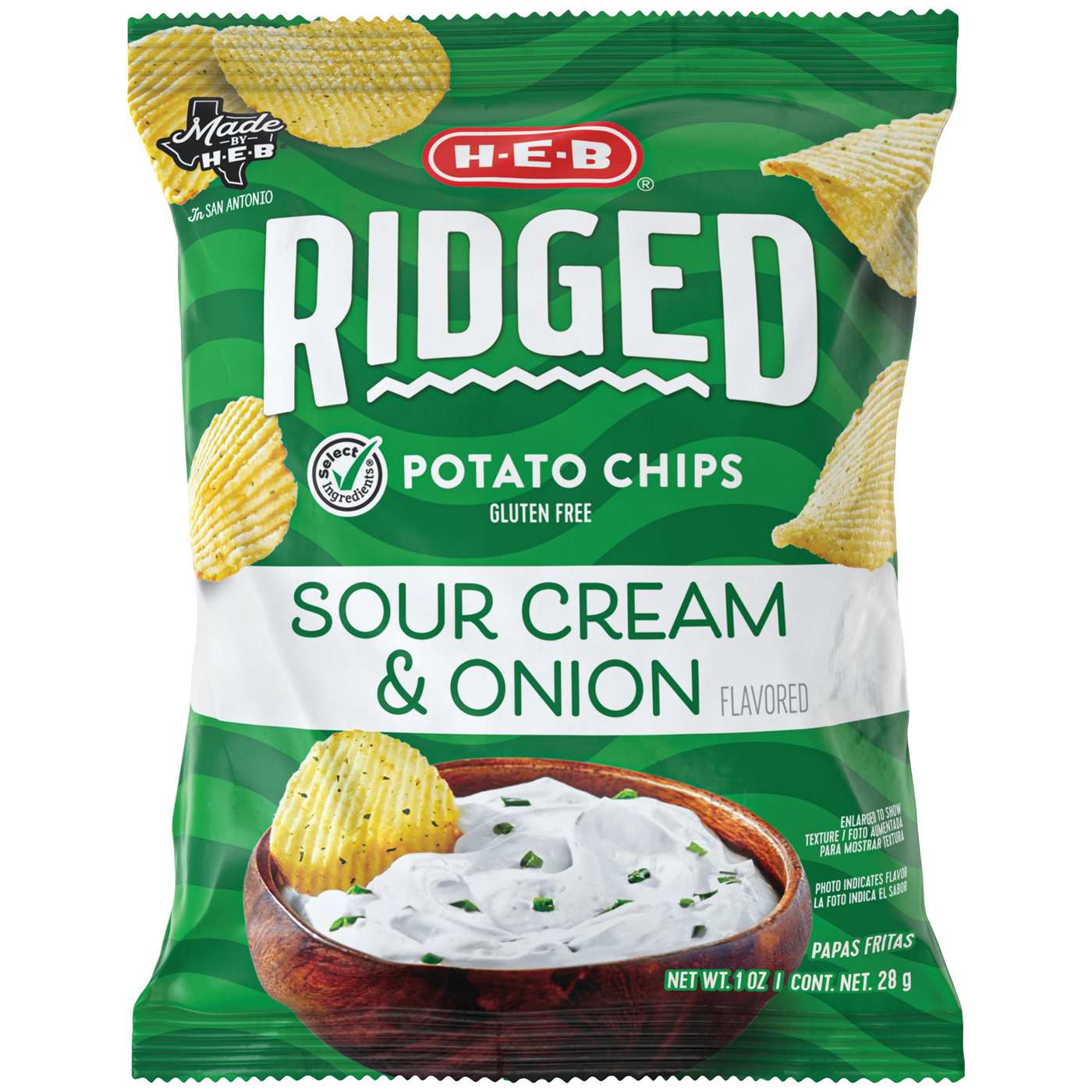 H-E-B Ridged Sour Cream & Onion Potato Chips; image 1 of 2