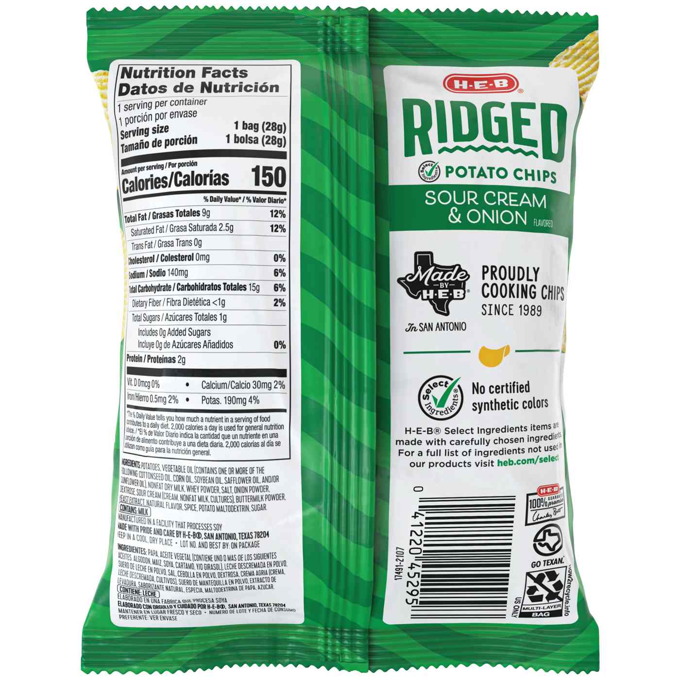 HEB Ridged Sour Cream & Onion Potato Chips Shop Chips at HEB