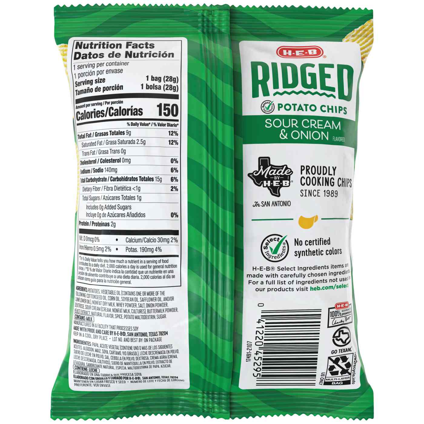 H-E-B Ridged Sour Cream & Onion Potato Chips; image 2 of 2